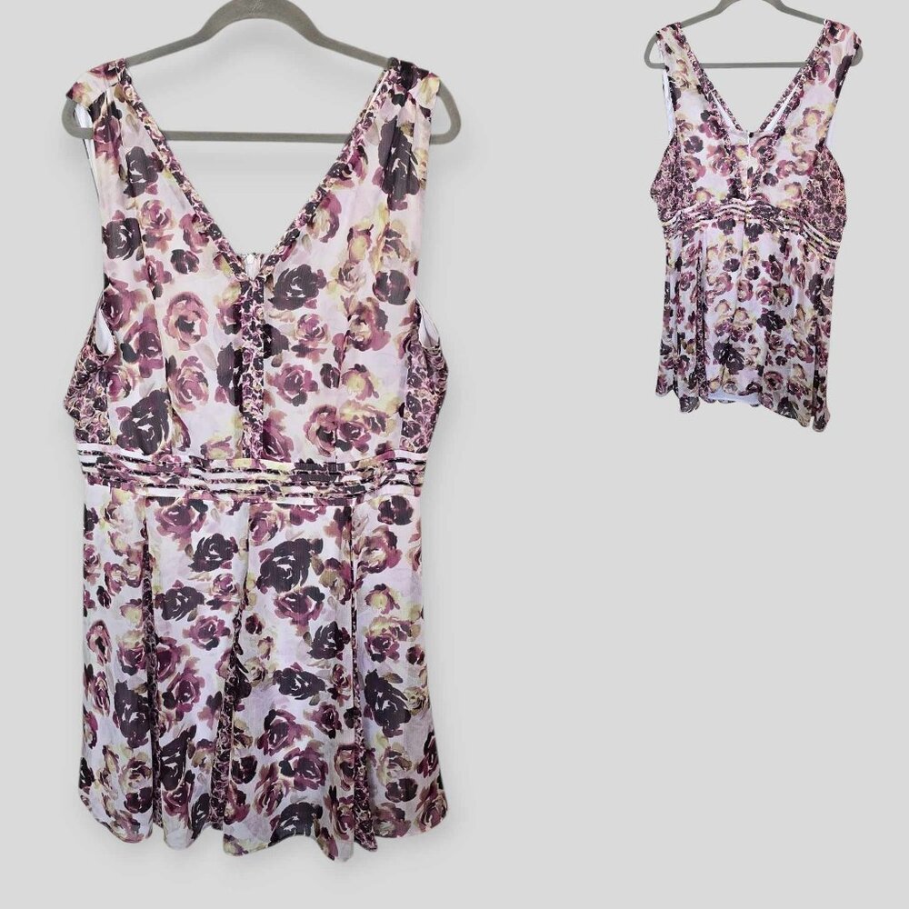 Simply Vera Wang Mixed Print  V Neck Back Zipper Summer Dress   Womens Plus XXL
